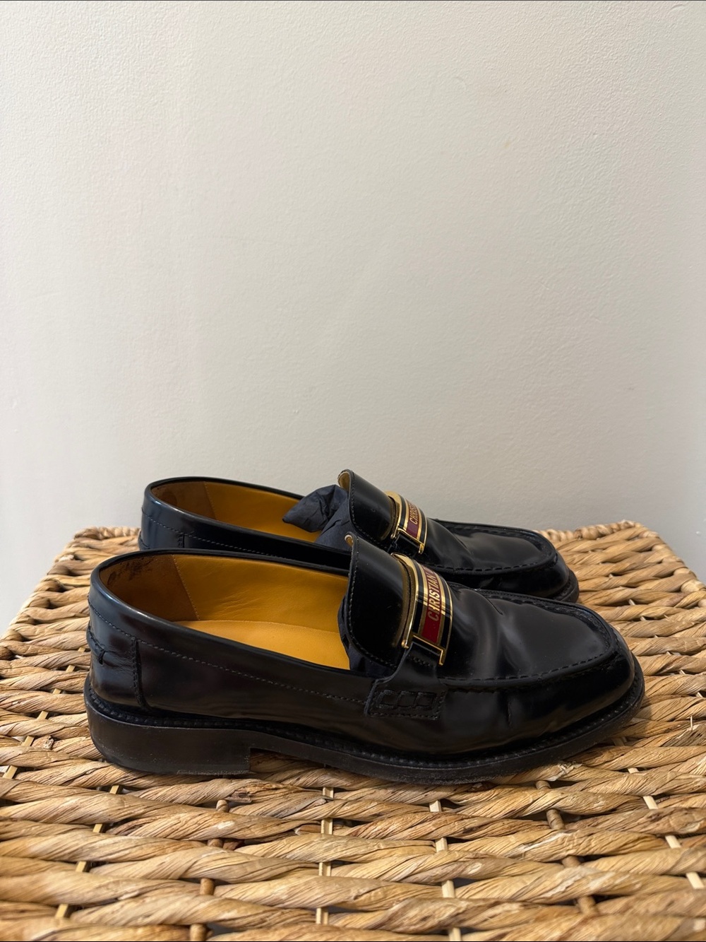 Dior Black Leather Women’s Loafers with Gold & Red Accent
